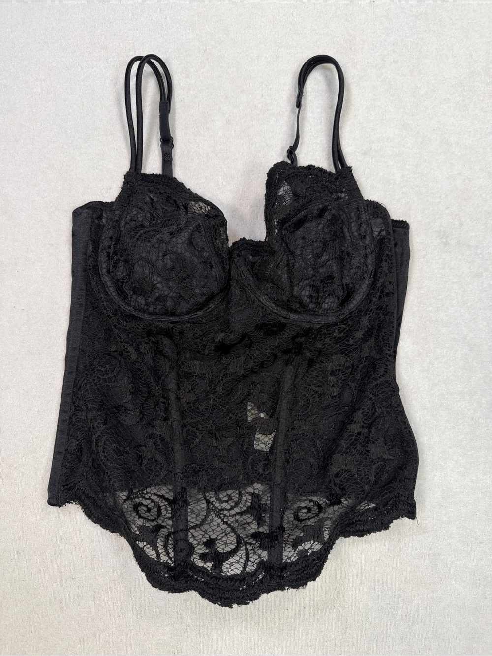 Vtg Victoria’s Secret Gold Tag Black Lace Bustier Corset Top